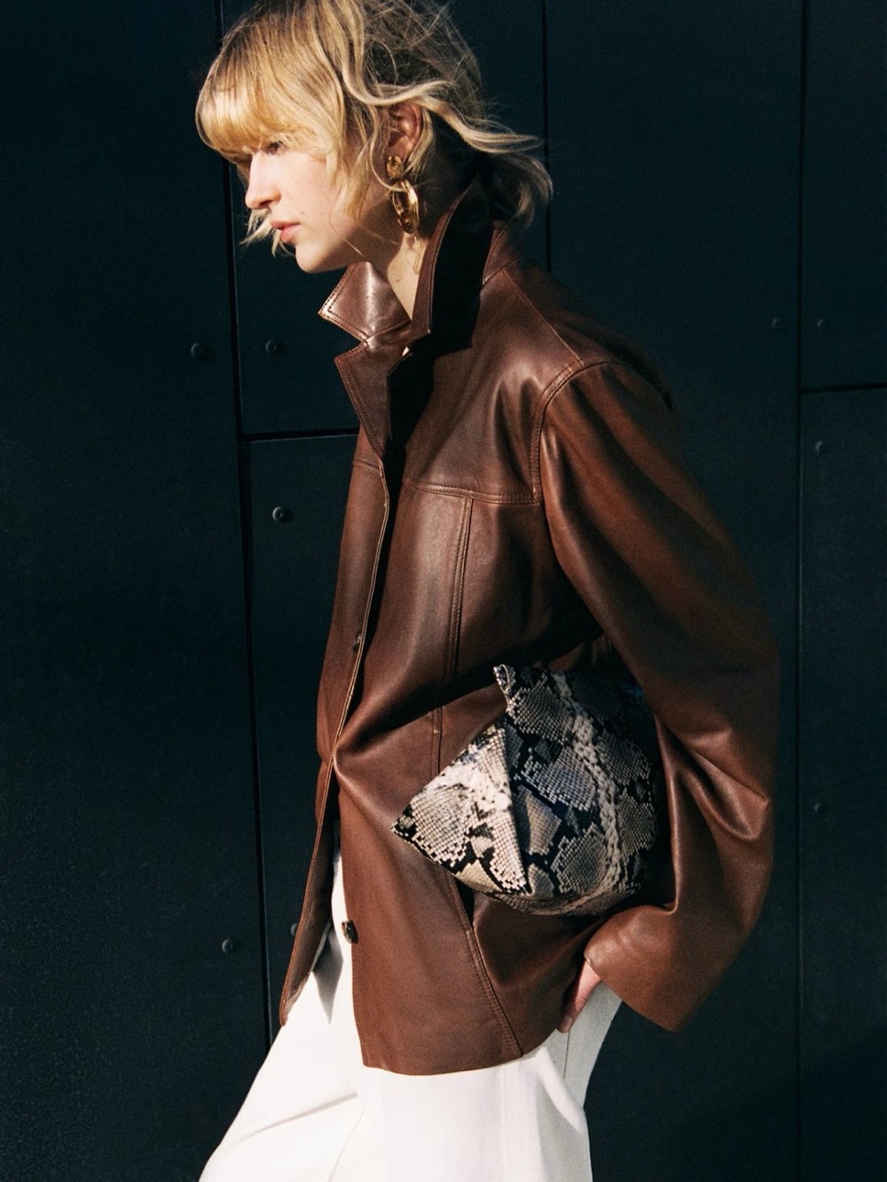H&M Premium Selection Leather Jacket For Women (Brown) XS - Picture 3 of 12